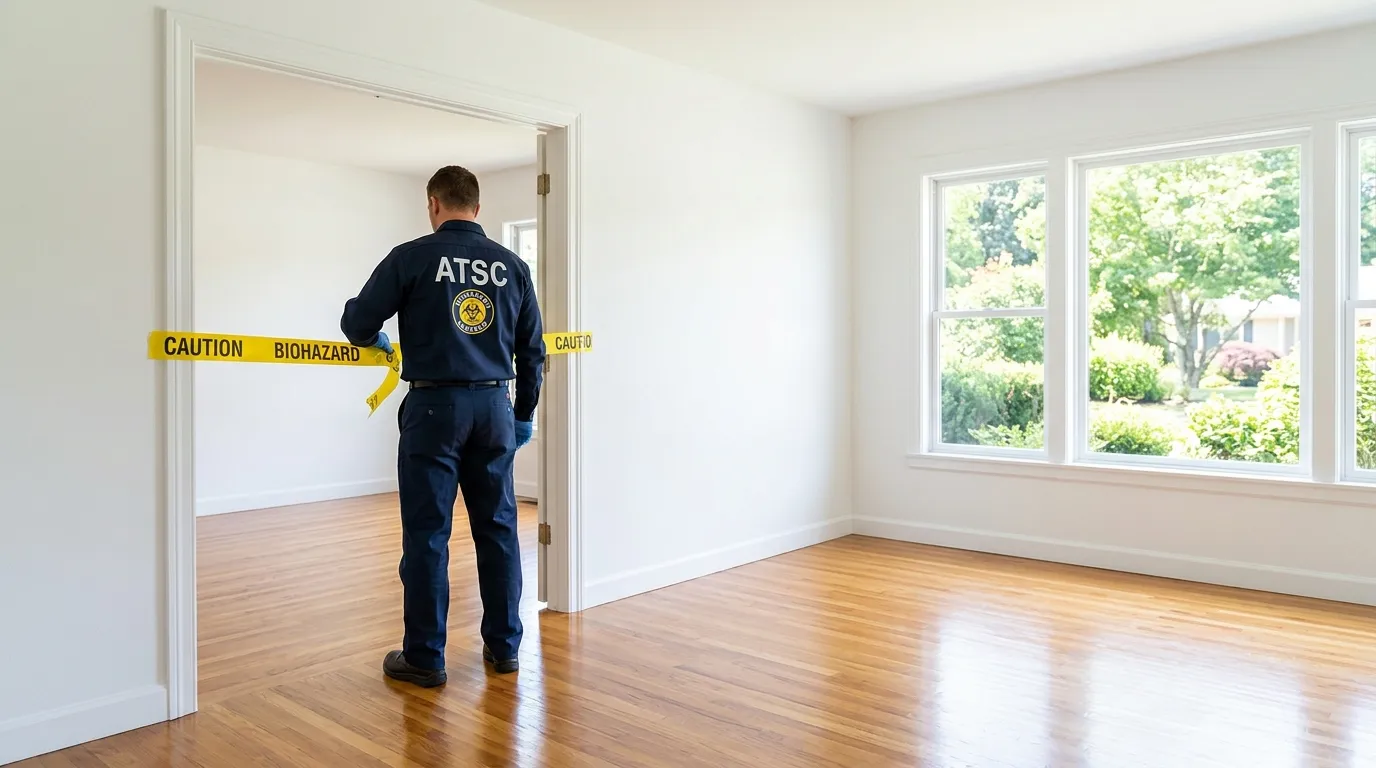 Certified biohazard cleanup crew performing Decomposition Cleanup in Holbrook